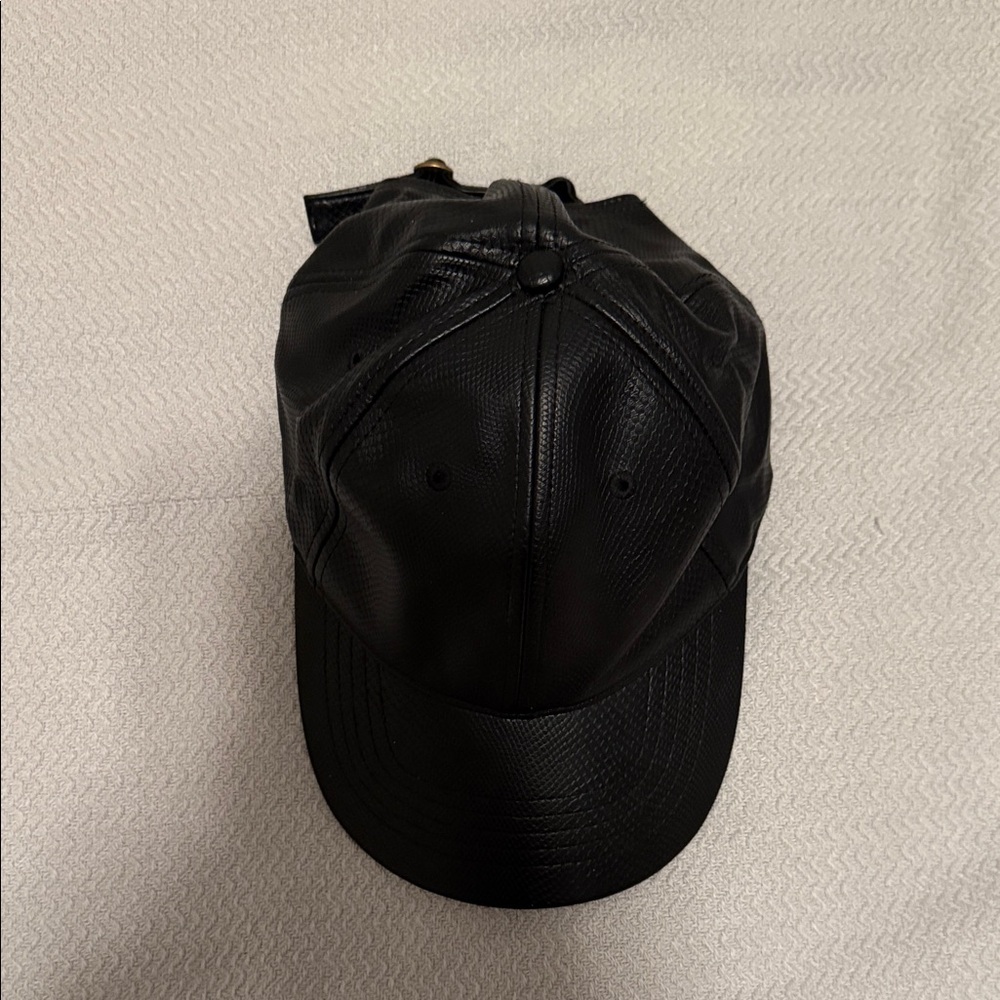 Black Textured Faux Leather Baseball Cap - Picture 3 of 7